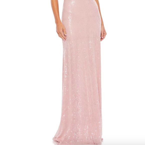 MAC DUGGAL 10829 SEQUINED RUFFLED CUTOUT LACE UP BACK ROSE GOWN sz 2 - Picture 2 of 5